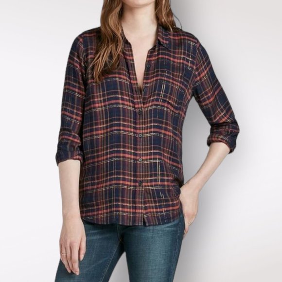 Lucky Brand Plaid Button Down Shirt - Navy and Red - Picture 2 of 15